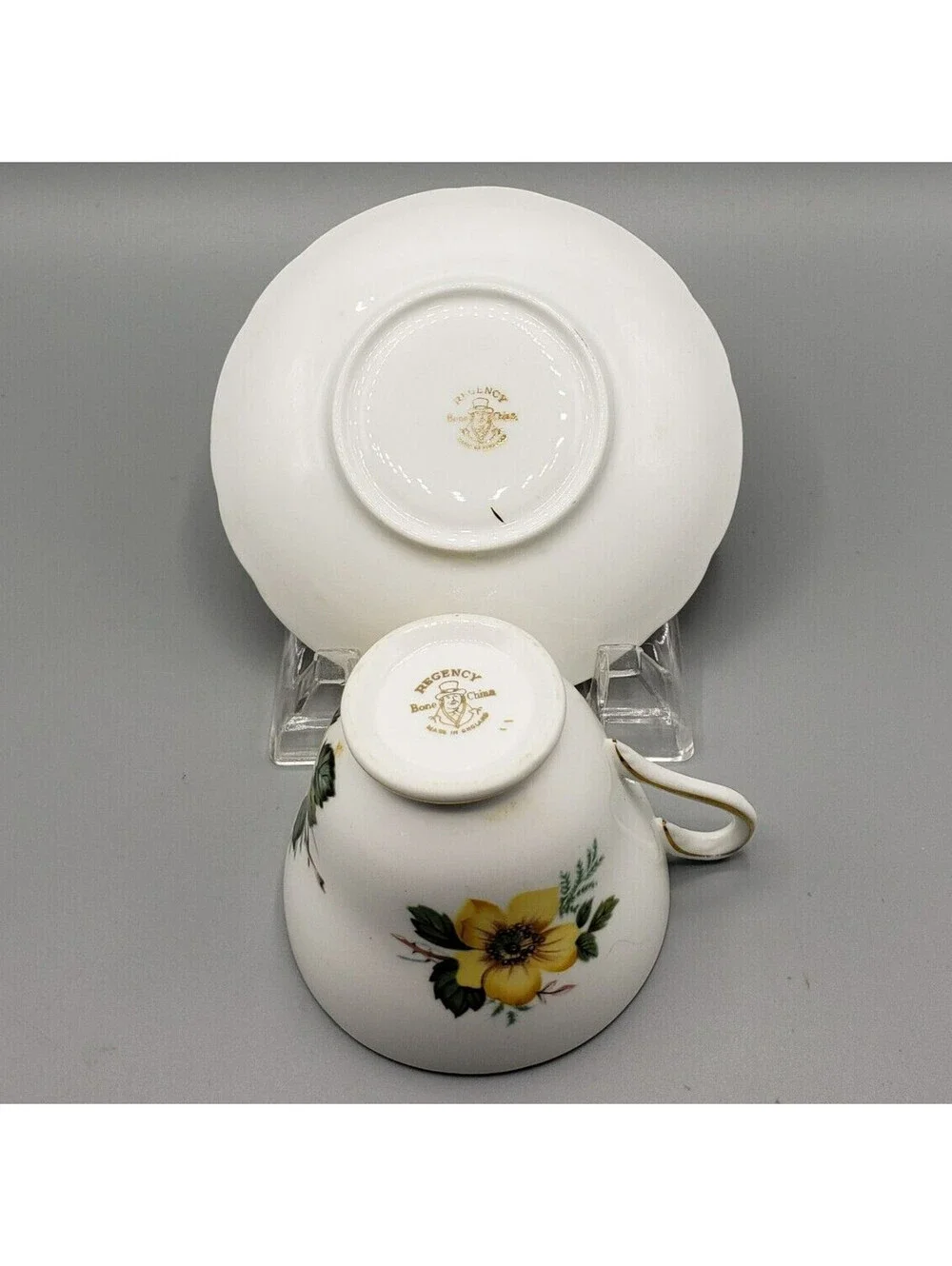 Vintage Regency Teacup & Saucer Fine Bone China Yellow Wild Rose England